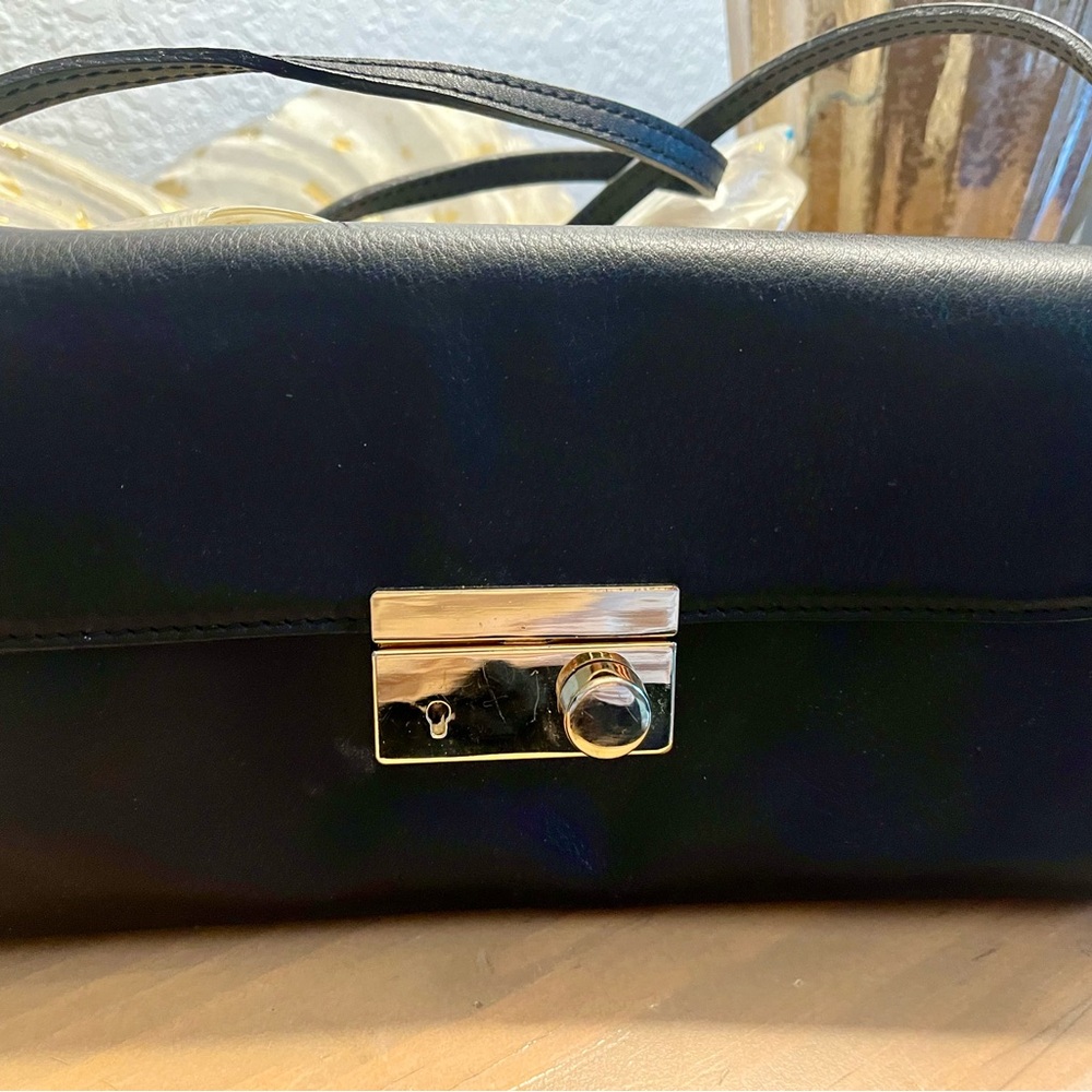 Cuir Rose Black Leather Bag/Clutch
